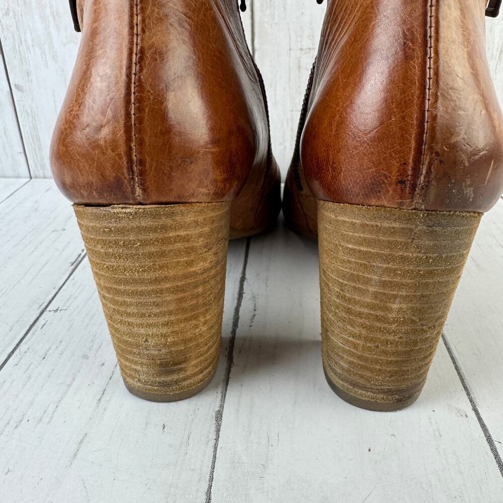 Paul Green Brown Bellini Peep Toe Bootie Distressed Leather Ankle Boot Size 8 - Picture 9 of 15